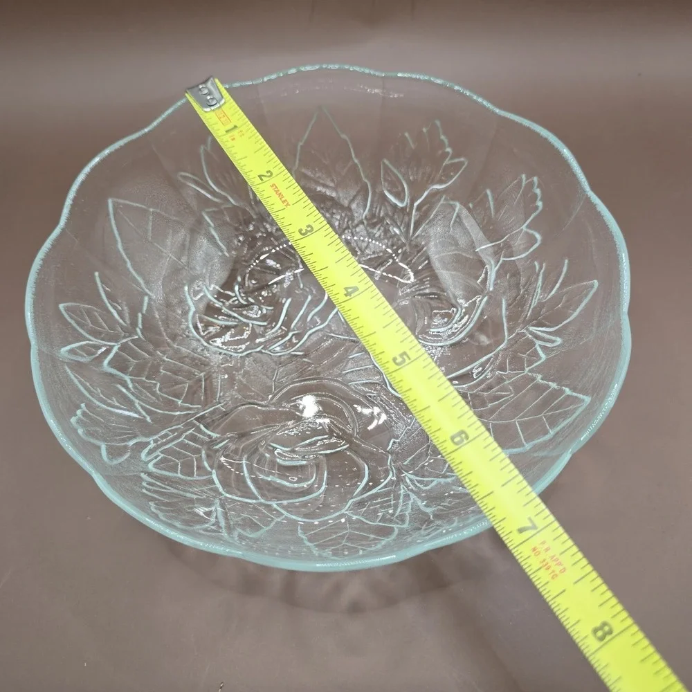 5 Pasari Crystal Livia Clear Glass Dinner Plates 1 Bowl Rose Frosted Vintage